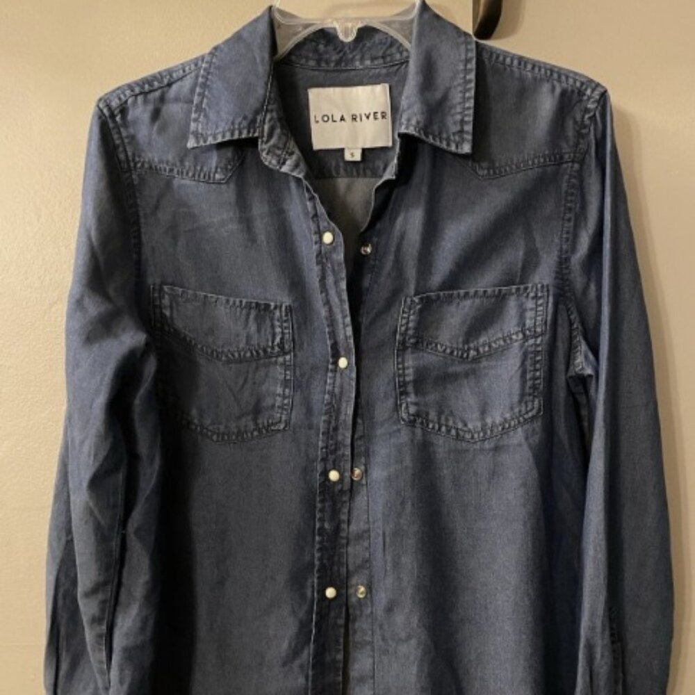 LOLA RIVER Women's Long Sleeve Blue Snap Up Shirt Size S - Extremely Soft